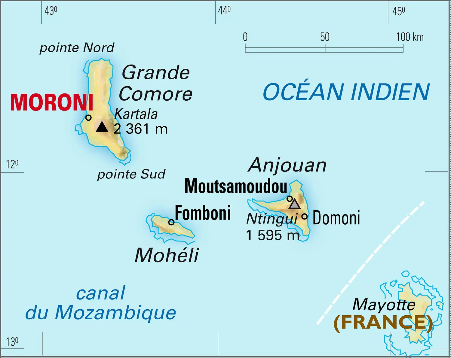 Comores : carte physique
