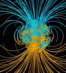Simulation numérique du champ magnétique terrestre - crédits : G.A. Glatzmaier/ D.R.