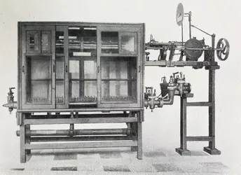 Machine à filer la soie artificielle de Hilaire de Chardonnet - crédits : Catalogue du musée, Section T, Industries textiles, teintures et apprêts, Conservatoire national des arts et métiers, 1942.