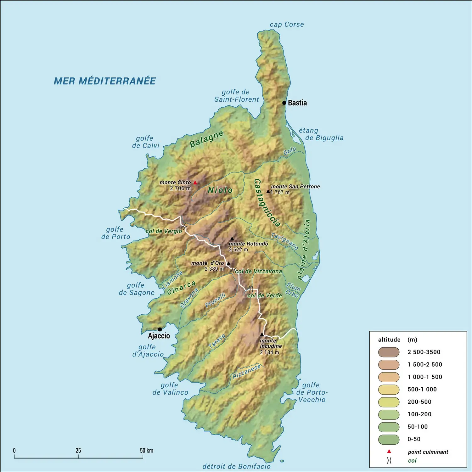 Corse : carte physique