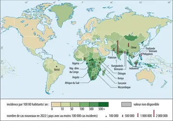 Tuberculose dans le monde - crédits : Encyclopædia Universalis France