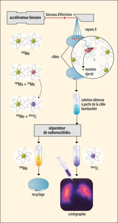 <h4>	Production de technétium 99m par irradiation de molybdène 100</h4>