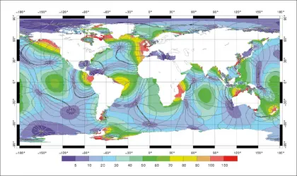 Marées. Composante déclinationnelle diurne - crédits : Encyclopædia Universalis France