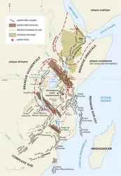 Schéma structural du système de rift est-africain - crédits : Encyclopædia Universalis France