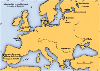 Répartition des nécropoles mésolithiques - crédits : Encyclopædia Universalis France