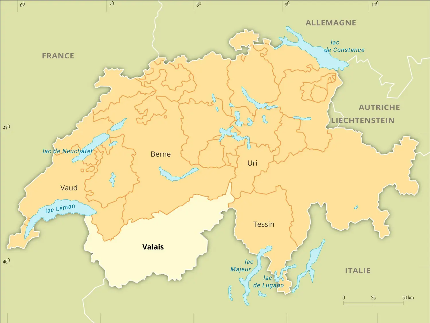 Valais : carte de situation du canton