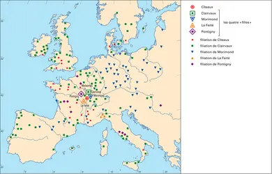 Cisterciens : l'expansion au XII<sup>e</sup> siècle - crédits : Encyclopædia Universalis France