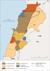 Liban : répartition territoriale des principales communautés - crédits : Encyclopædia Universalis France