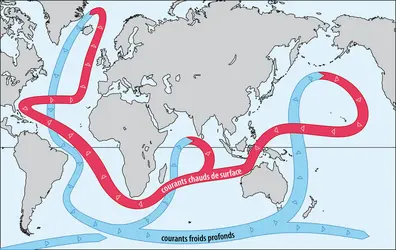 Schéma de la circulation générale des courants océaniques - crédits : Encyclopædia Universalis France