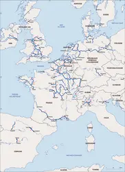 Principaux canaux européens (XII<sup>e</sup> s.-début du XX<sup>e</sup> s.) - crédits : Encyclopædia Universalis France
