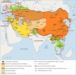 Empire mongol vers 1310 et campagnes depuis le règne d'Ögödei - crédits : Encyclopædia Universalis France