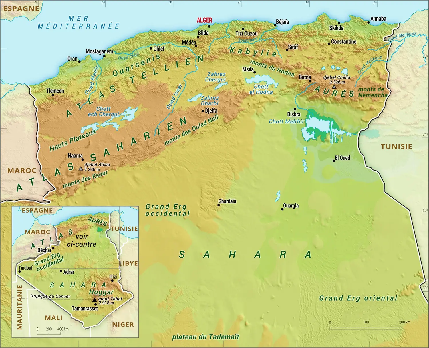 Algérie : carte physique