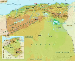 Algérie : carte physique - crédits : Encyclopædia Universalis France