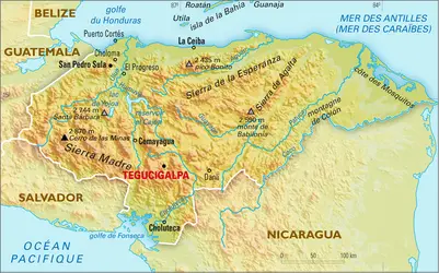 Honduras : carte physique - crédits : Encyclopædia Universalis France