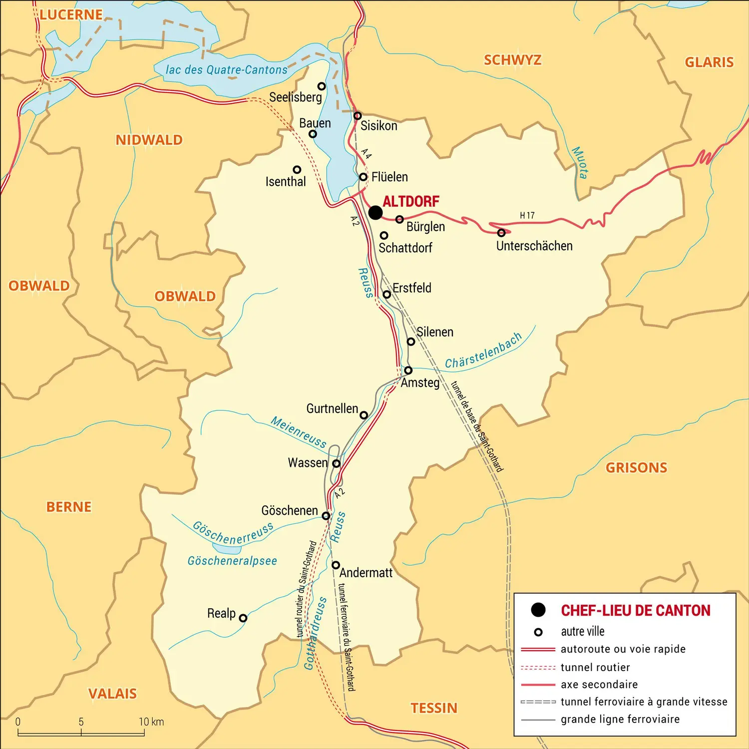 Uri : carte administrative du canton