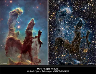 Nébuleuse de l’Aigle - crédits : NASA/ ESA/ Hubble Heritage Team (STScI/ AURA)/ J. Hester, P. Scowen (Arizona State U.) ; NASA, ESA/ Hubble and the Hubble Heritage Team 