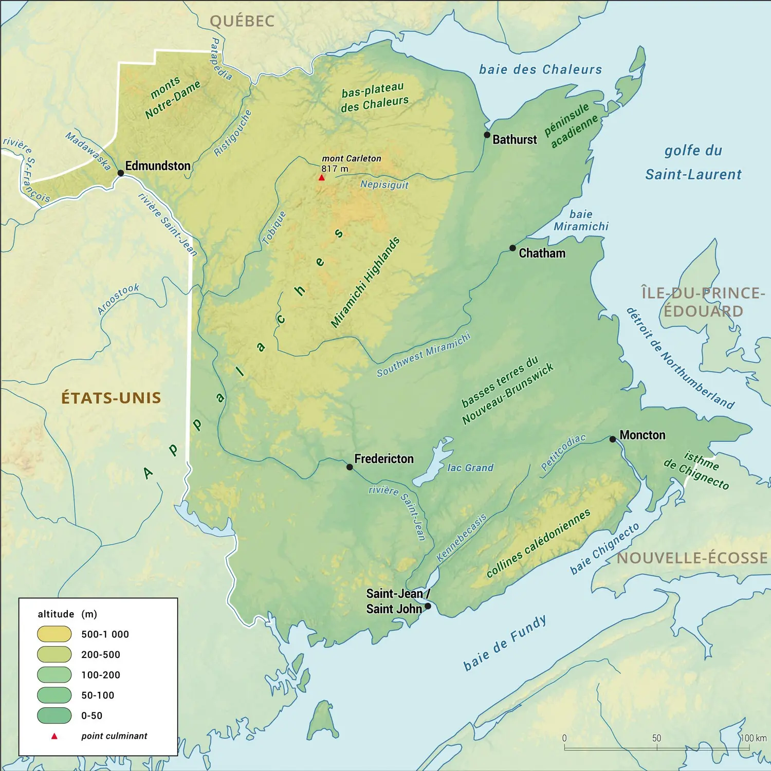 Nouveau-Brunswick : carte physique