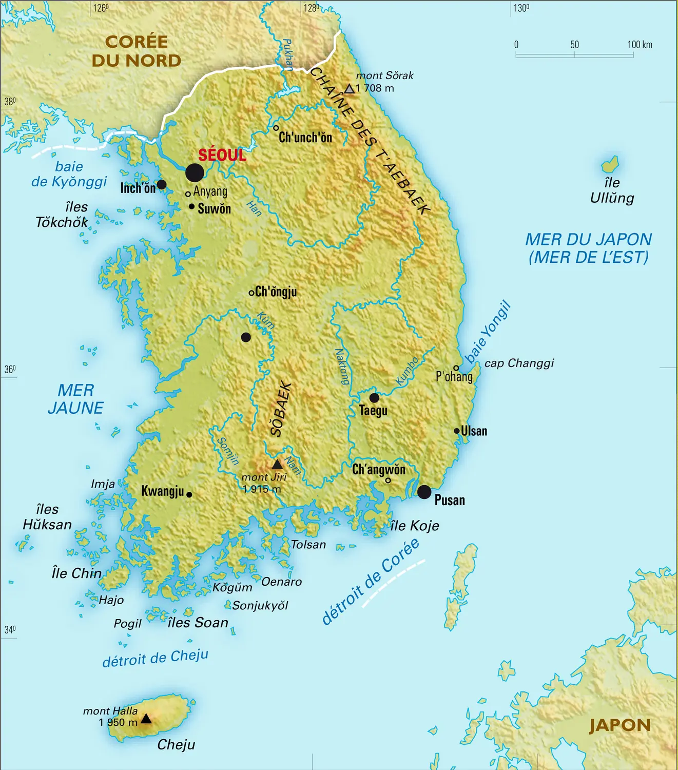 Corée du Sud : carte physique