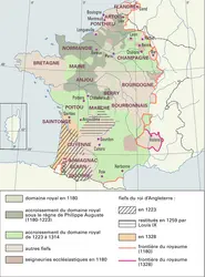 France : formation territoriale, de 1180 à 1328 - crédits : Encyclopædia Universalis France