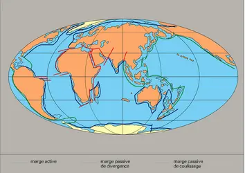 Marges actives, passives de divergence et passives de coulissage - crédits : Encyclopædia Universalis France