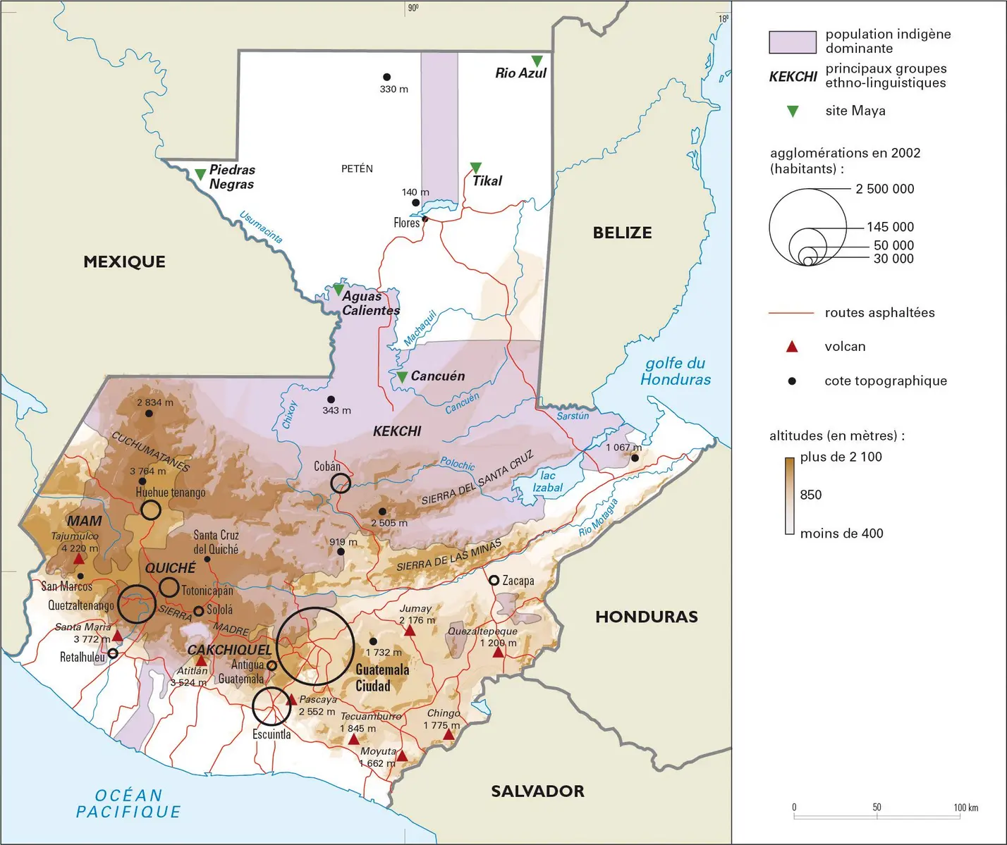 Guatemala : régions orographiques et peuplement