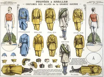 Épinal : imagerie d'Épinal, « Poupées à habiller : costumes des Alliés de la Grande Guerre » - crédits : J.-P. Verney/ AKG-images