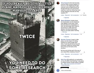 Discours conspirationnistes diffusés sur un réseau social à la suite des attentats du 11 septembre 2001 - crédits : capture d'écran Facebook
