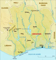 Côte d'Ivoire : carte physique - crédits : Encyclopædia Universalis France
