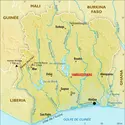 Côte d'Ivoire : carte physique - crédits : Encyclopædia Universalis France