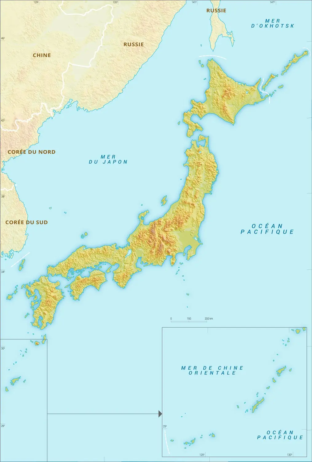 Japon : carte physique vierge