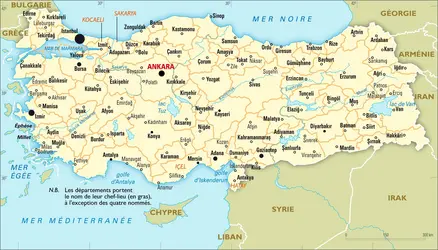 Turquie : carte administrative - crédits : Encyclopædia Universalis France