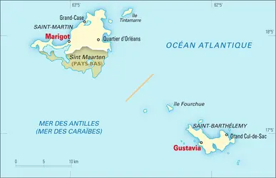 Saint-Martin et Saint-Barthélemy [France] : carte administrative - crédits : Encyclopædia Universalis France