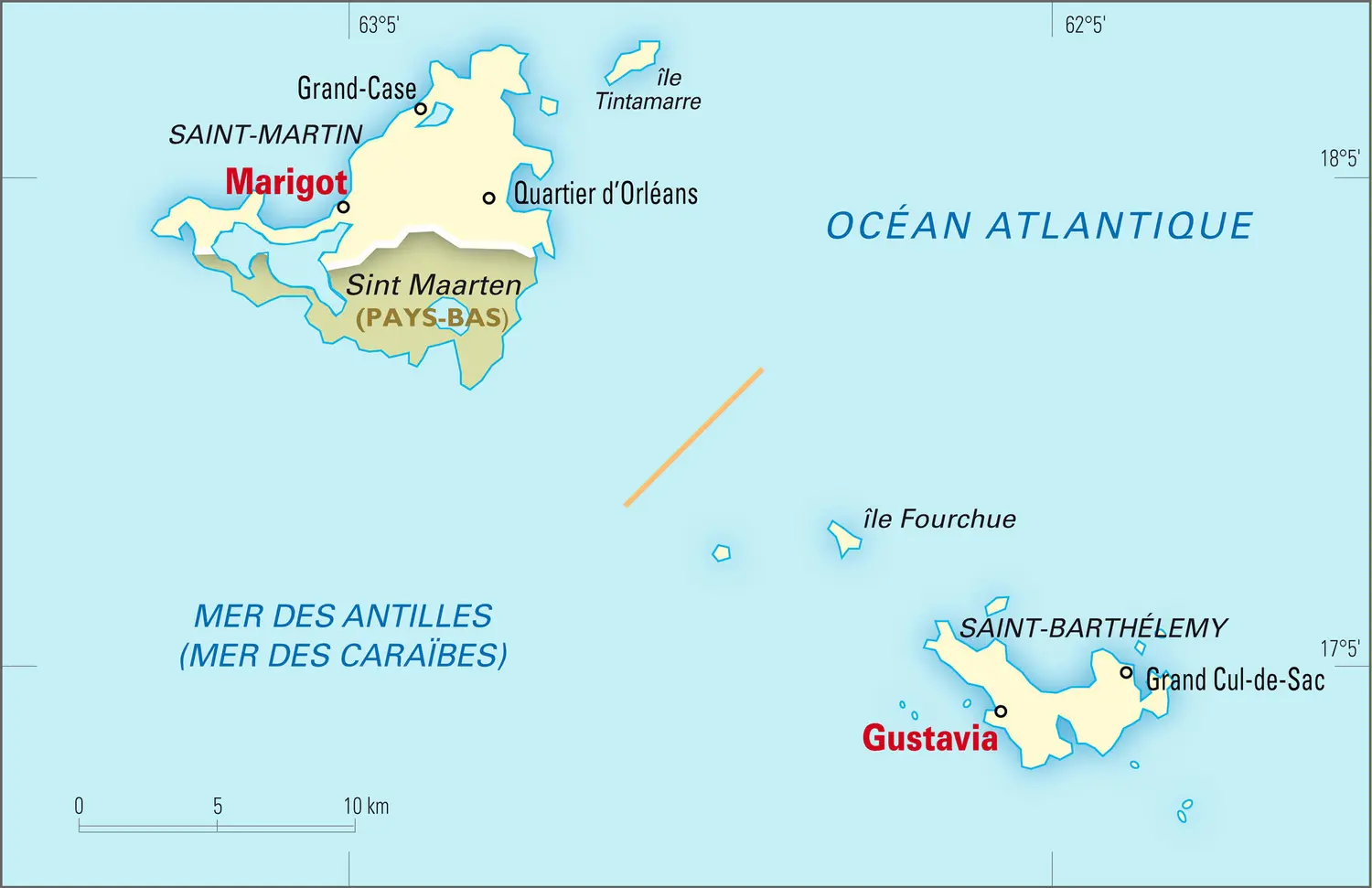 Saint-Martin et Saint-Barthélemy [France] : carte administrative