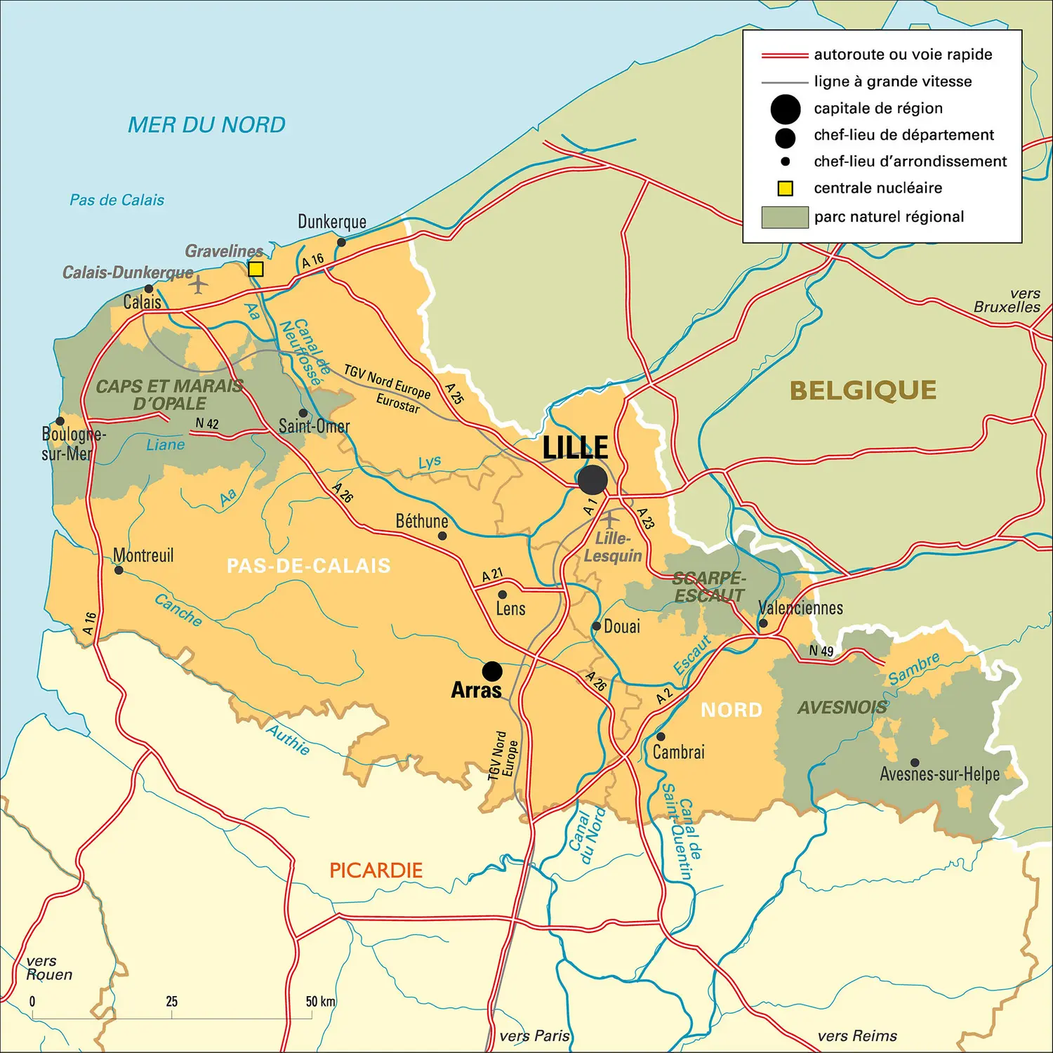 Nord-Pas-de-Calais : carte administrative&nbsp;avant réforme