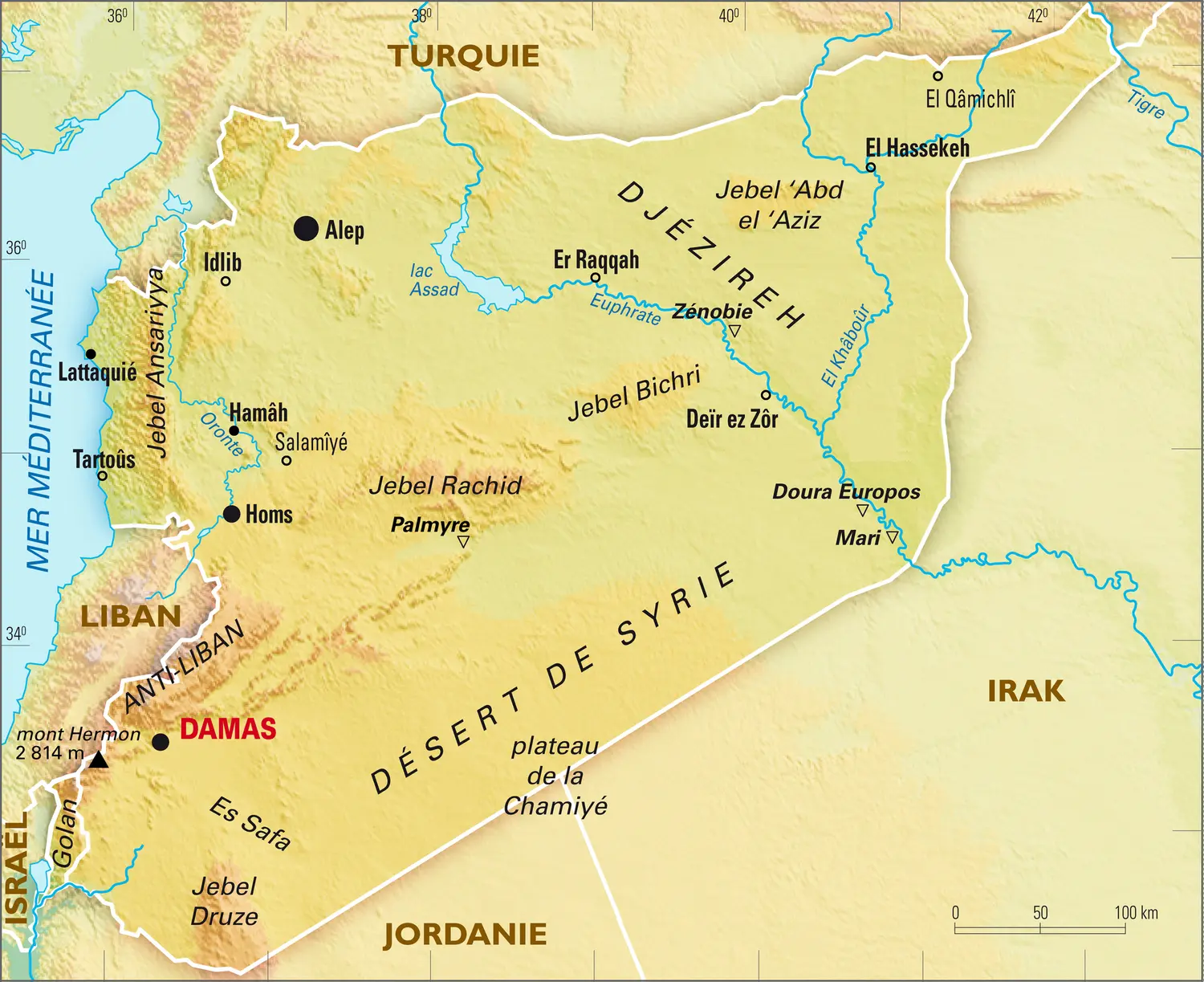 Syrie : carte physique