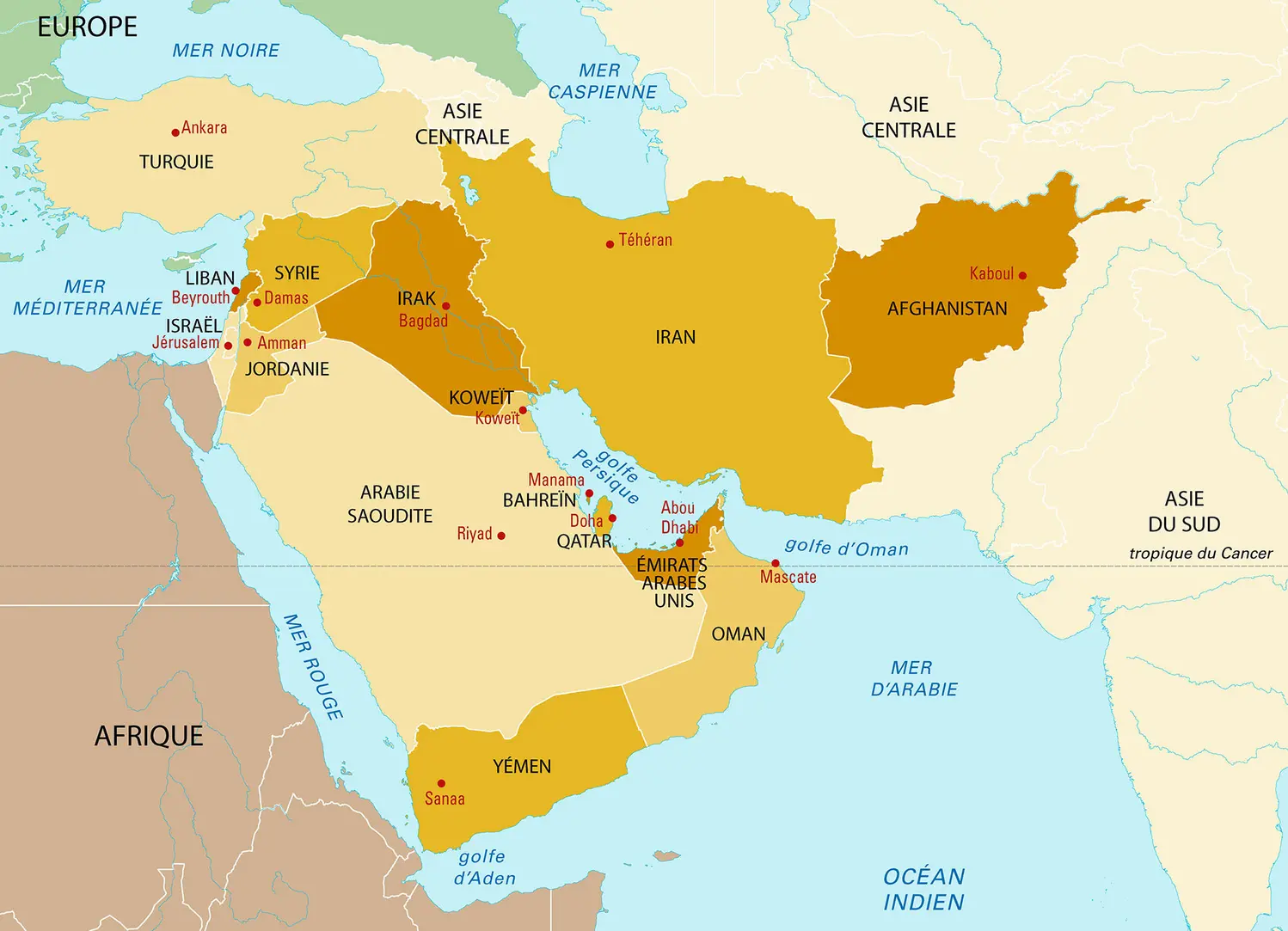 Moyen-Orient : carte politique