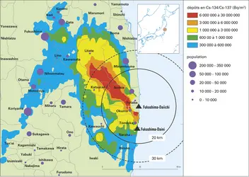 Fukushima : dépôts de césium autour de la centrale - crédits : Encyclopædia Universalis France