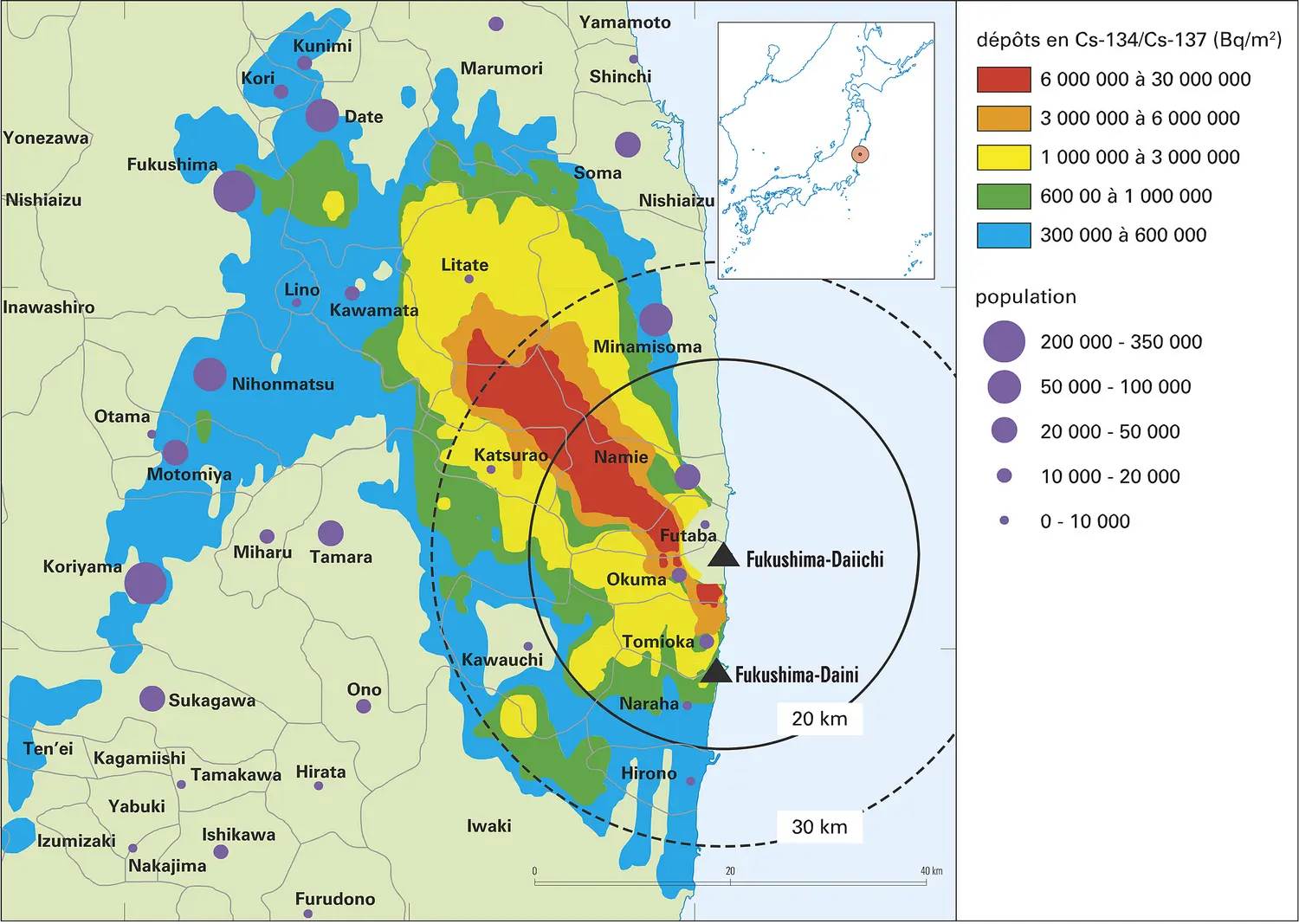 Fukushima : dépôts de césium autour de la centrale