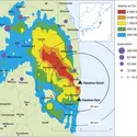 Fukushima : dépôts de césium autour de la centrale - crédits : Encyclopædia Universalis France