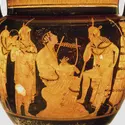 Orphée jouant de la lyre parmi les guerriers thraces, vase attique - crédits : AKG Images