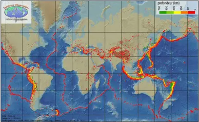 Localisation des séismes enregistrés sur Terre - crédits : Lisa Christiansen/ Caltech Tectonics Observatory