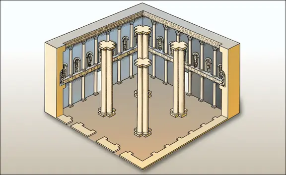 Restitution de la "salle carrée" du palais de Nisa