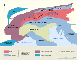 Divisions structurales des Alpes - crédits : Encyclopædia Universalis France