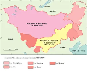 Zones rattachées à la Chine de 1969 à 1979 - crédits : Encyclopædia Universalis France