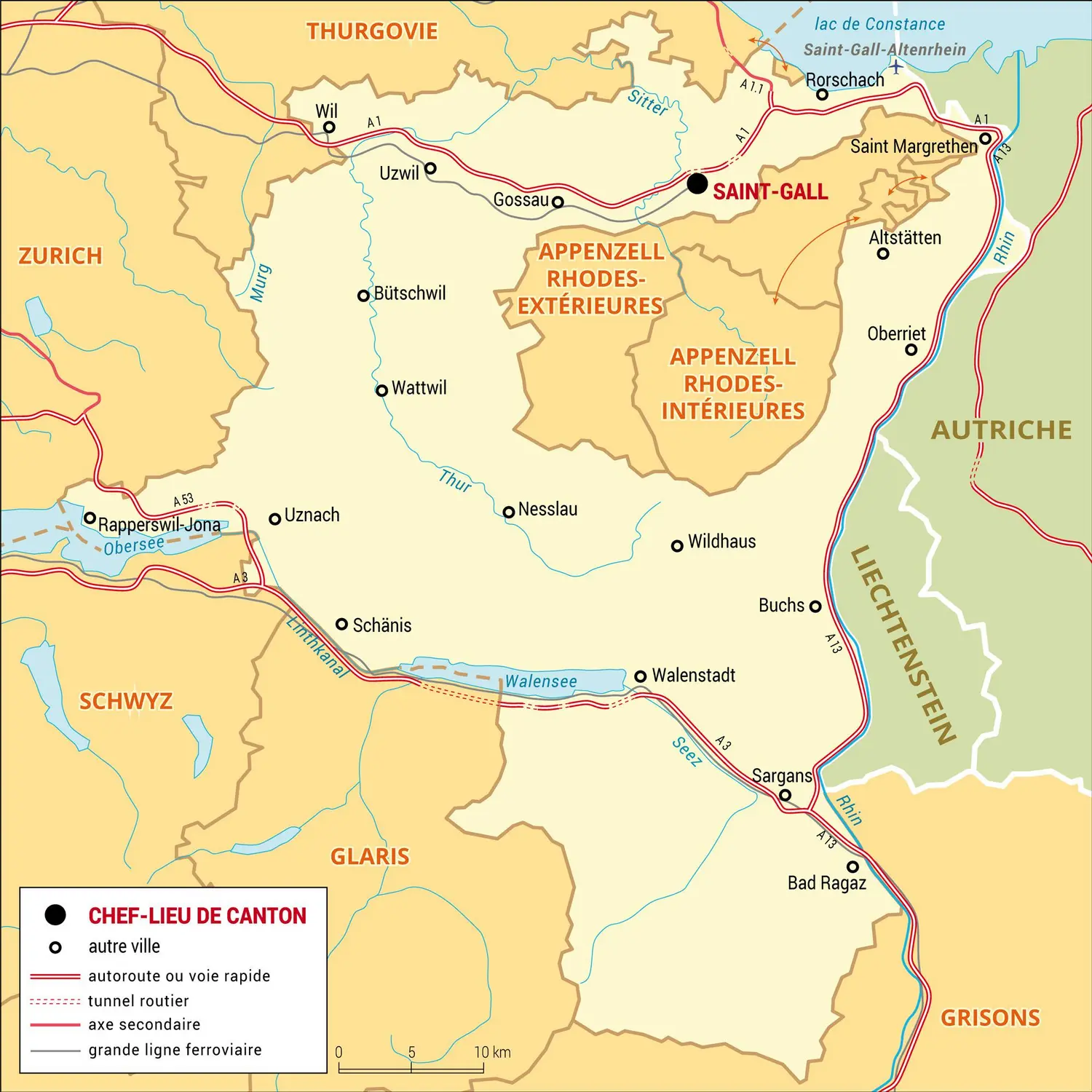 Saint-Gall : carte administrative du canton