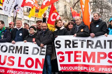 Front syndical uni contre la réforme des retraites, 2023 - crédits : Samuel Boivin/ NurPhoto/ AFP