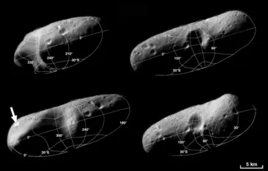 L’astéroïde Éros vu par la sonde NEAR Shoemaker - crédits : J. Hopkins University/ Applied Physics Laboratory/ JPL/ NASA 