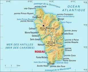 Dominique : carte physique - crédits : Encyclopædia Universalis France