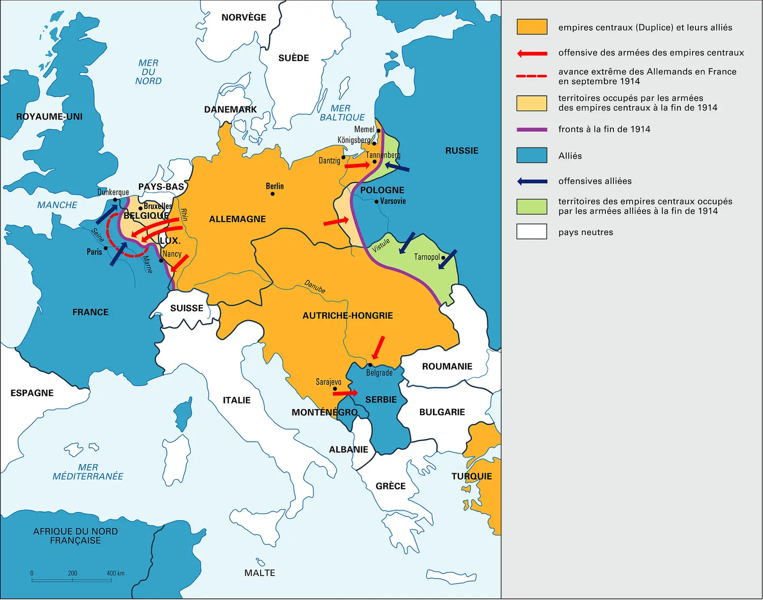 Première Guerre, fronts européens en 1914